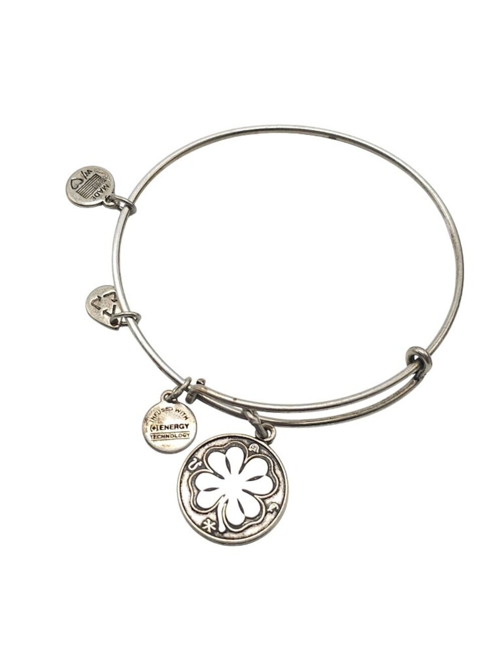 Alex And Ani Silver-Tone Four-Leaf Clover Expandable Bracelet With Charms 2014